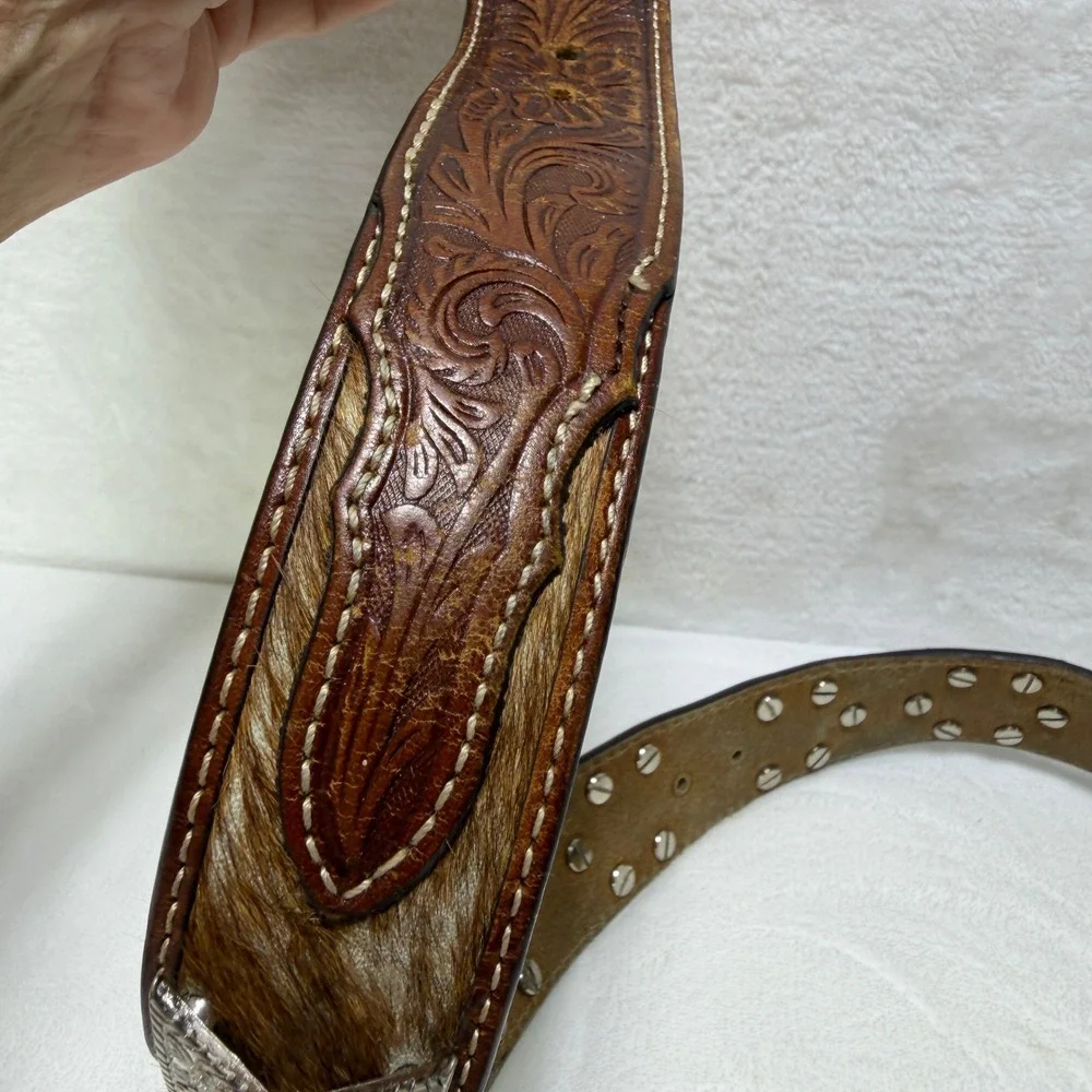 NOCONA Mens‎ Diamond Conch Calf Hair Leather Western Studded Belt 32 *NO BUCKLE*